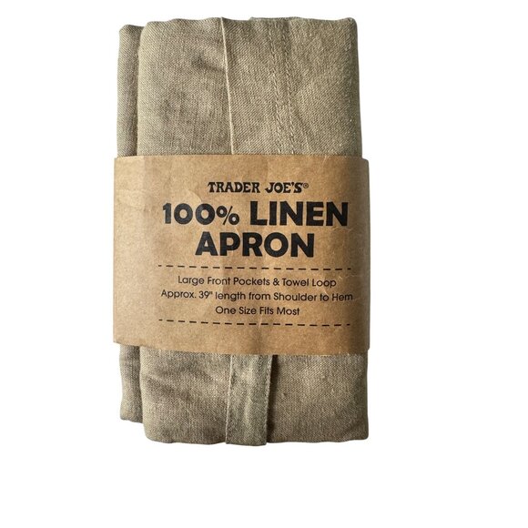 Trader Joes 100% Linen Apron Tan Pinafore Cross-back Over The Head OSFM Cooking - Picture 8 of 10